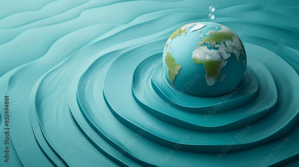 World Water Day concept with world in clean water drop on and fresh blue water ripples design, Environment save and ecology theme concept World Water Day concept with world in clean water drop on and fresh blue water ripples design, Environment save and ecology theme concept
