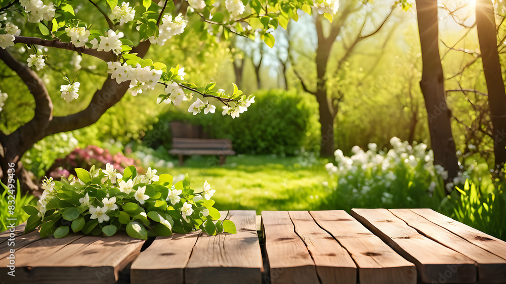 Naklejka premium spring background with wooden planks