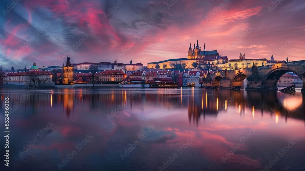 Fototapeta premium iconic charles bridge and prague castle at sunset enchanting bohemian cityscape romantic travel destination photography