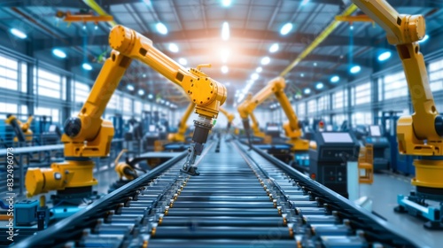 A factory assembly line upgrading to robotic automation generated by AI