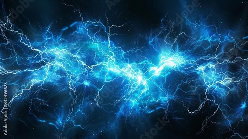 intense blue lightning bolt fractal texture high contrast electric spark dynamic abstract digital art photo
