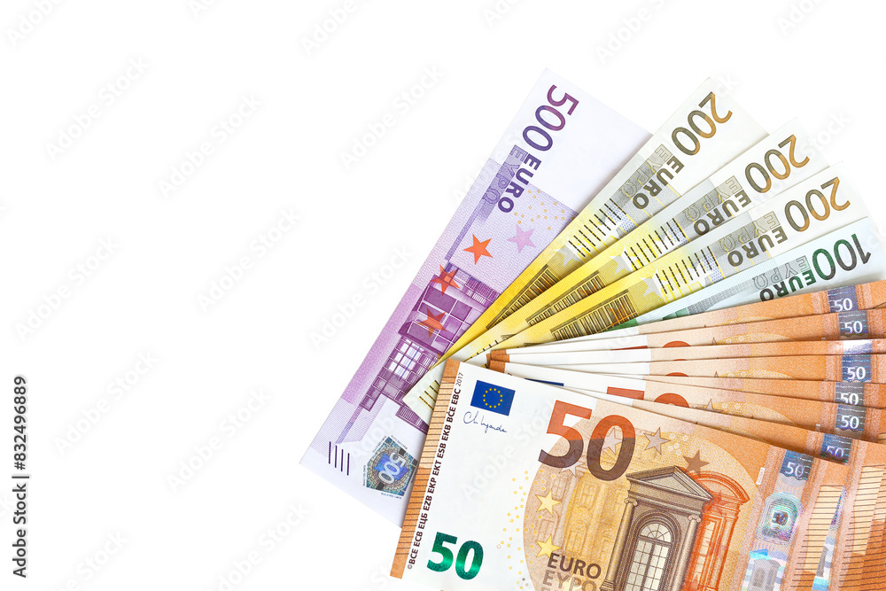 Banknotes of European Union isolated on white background. Copy space
Banknotes of European Union isolated on white background. Copy space