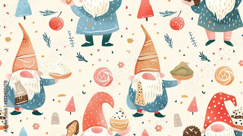 Seamless pattern of hand-drawn pastel-colored leaves and branches, creating a soft and natural design