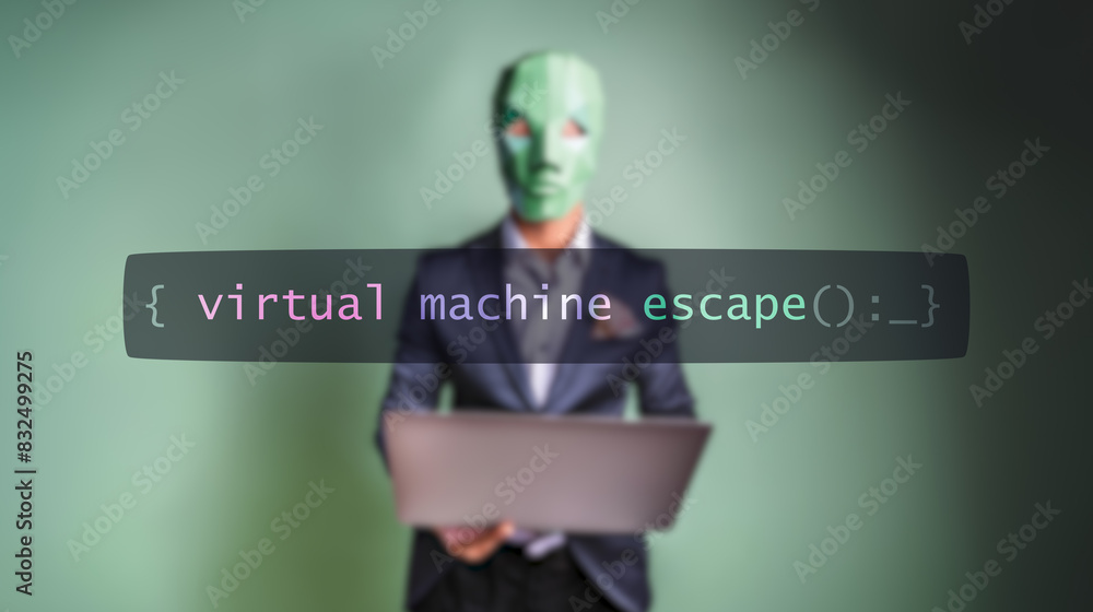 Cybersecurity concept virtual machine escape on foreground screen