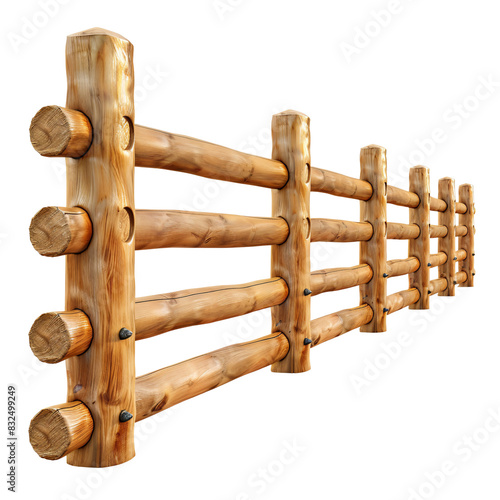 Wooden log fence with decorative top die cut PNG style isolated on white and transparent background