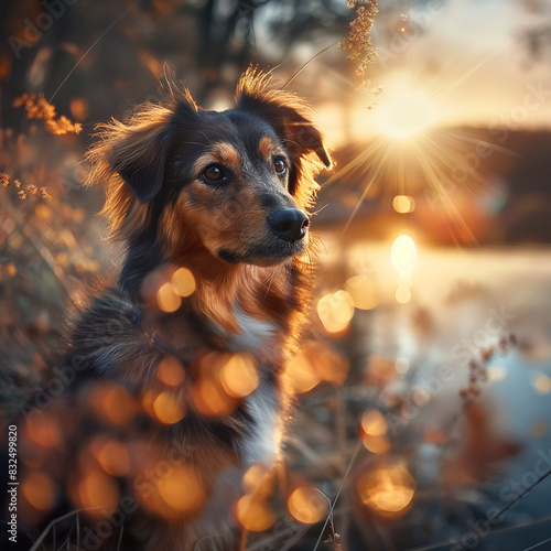 golden retriever dog waiting for someone, sunshine photo