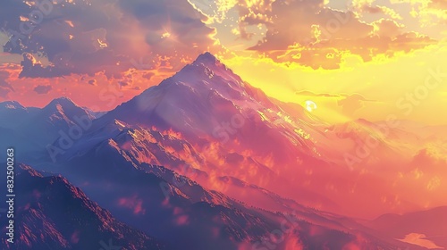 majestic sunset over serene mountain peak breathtaking landscape vista ai generated artwork
