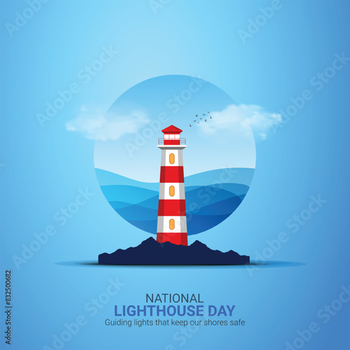 creative Lighthouse ads design. Creative Lighthouse day, August 7, vector, 3d illustration