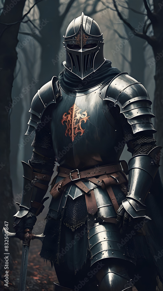 A medieval knight in full armor, wielding a sword and shield, ready for battle A medieval knight in full armor, wielding a sword and shield, ready for battle