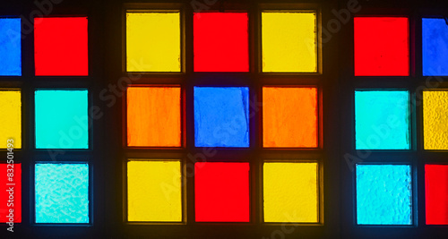 Square stained glass windows as background
