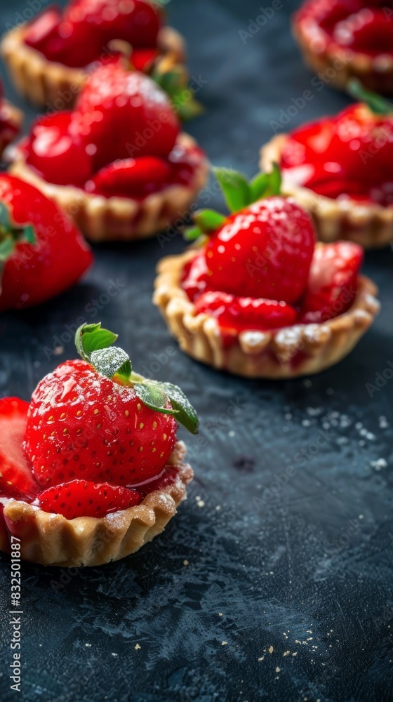 Fresh homemade strawberries tarts with copy space. rhubarb pie day Fresh homemade strawberries tarts with copy space. rhubarb pie day
