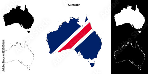 Australia blank outline map set