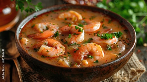 Shrimp soup in a bowl