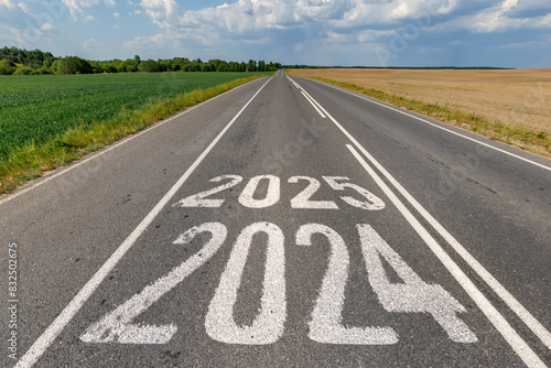 Wallpaper Mural numbers 2024, 2025 on asphalt road highway. concept of destination in future, freedom, work start, run, planning, challenge, target, new year Torontodigital.ca