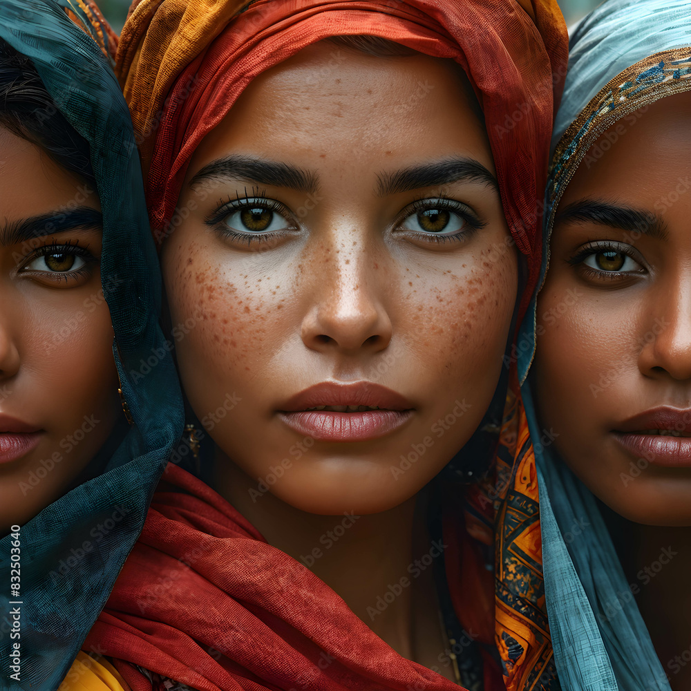 Close-up of diverse female faces Close-up of diverse female faces