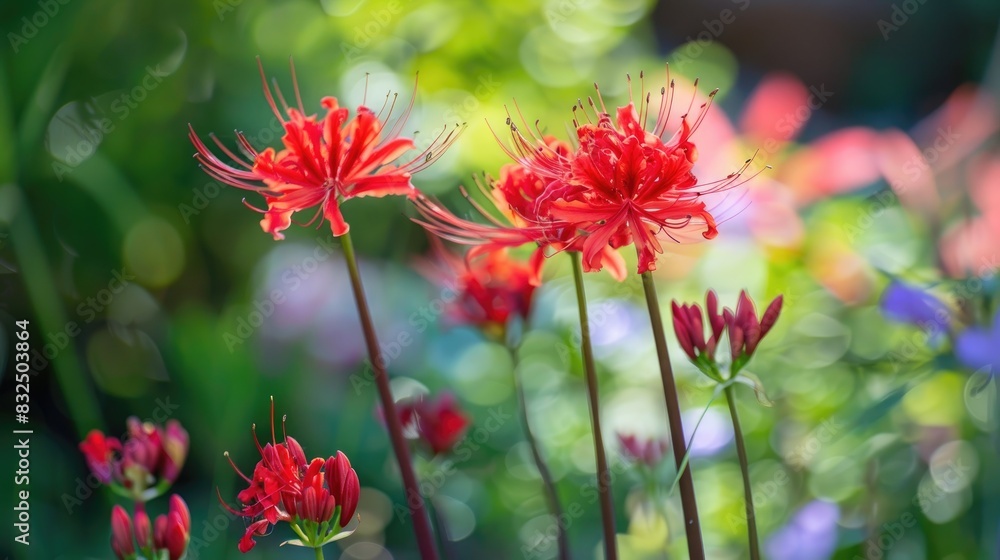 Lycoris radiata blooming vibrant red flowers Lycoris radiata blooming vibrant red flowers