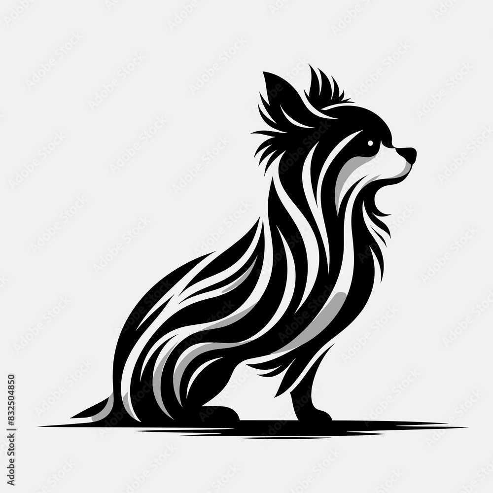 Intricate Black and White Silhouette of Chihuahua Dog Intricate Black and White Silhouette of Chihuahua Dog