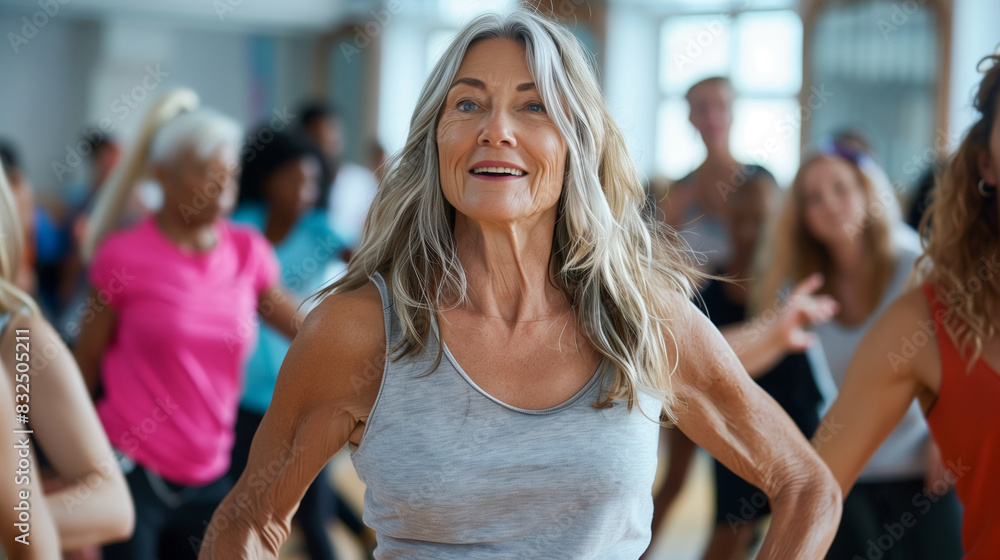 Middle-Aged Woman Enjoying Group Fitness Class
