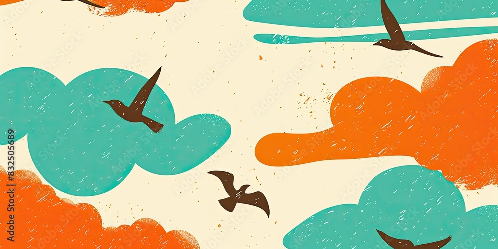 Fototapeta premium a image of a flock of birds flying through a cloudy sky