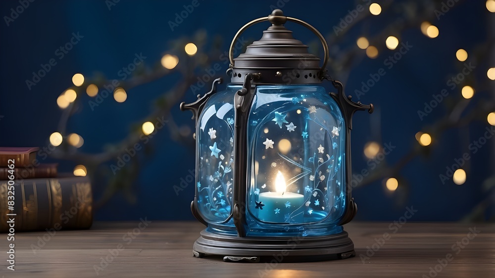 Blue Glass Lantern With Stars