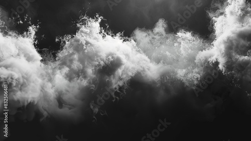 realistic smoke clouds and steam mist swirling white fog dust particles on black background 3d rendering © Jelena