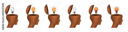 Orange business character set with creative lightbulb vector. 3d idea concept illustration to use for business, brainstorm, logical thinking, open mind, idea concept projects. 
