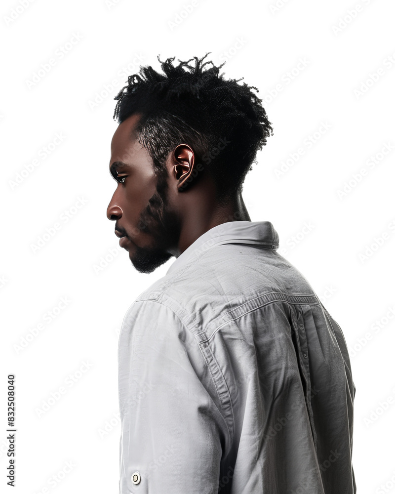 Fototapeta premium Profile of a Man in Casual Shirt Isolated on Transparent Background, PNG