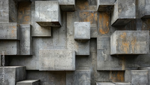 Textured concrete wall on a modern building, closeup of the exterior details