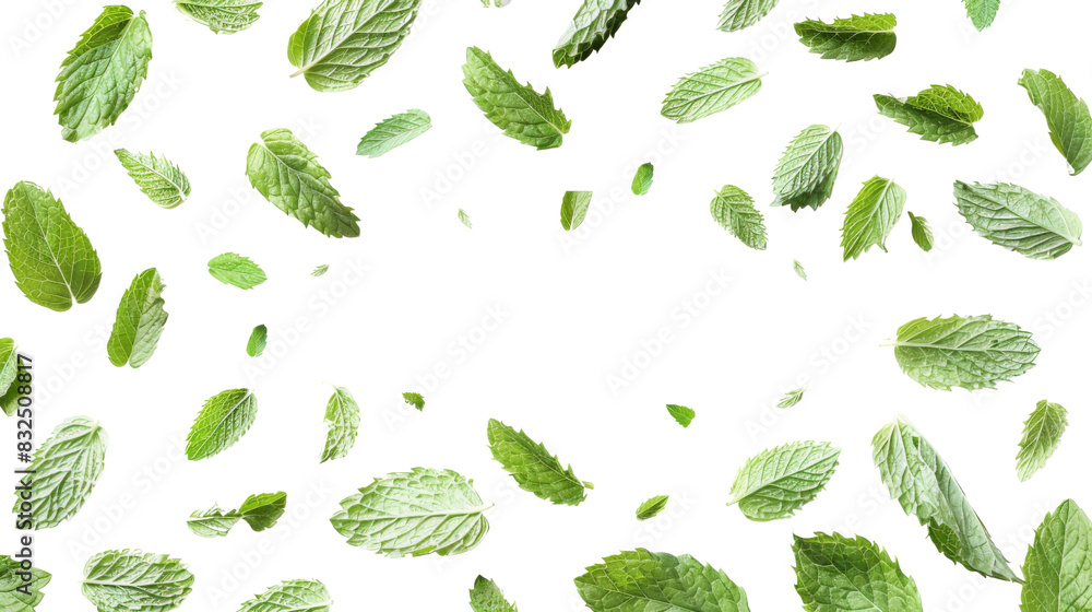 Falling mint leaves, spearmint Falling mint leaves, spearmint