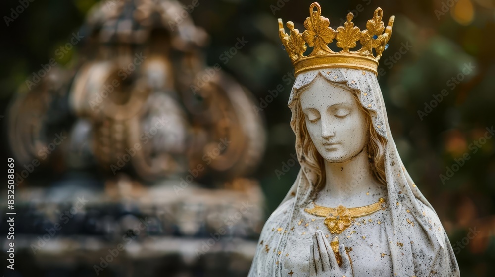 regal statue of mother mary with golden crown queen of heaven catholic devotion and veneration religious sculpture photography regal statue of mother mary with golden crown queen of heaven catholic devotion and veneration religious sculpture photography