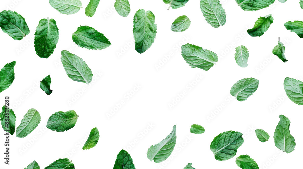 Falling mint leaves, spearmint Falling mint leaves, spearmint