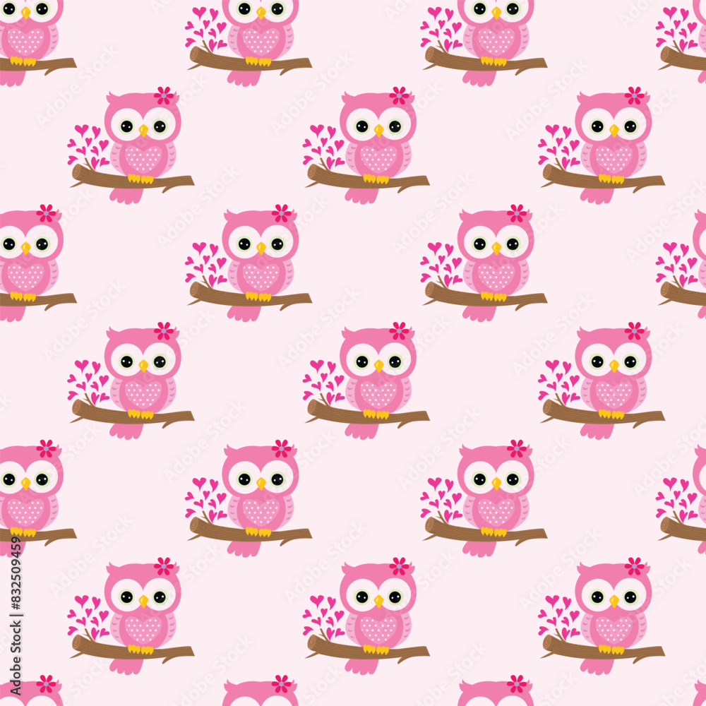 Cute Owls In Love Seamless Vector Pattern Design Cute Owls In Love Seamless Vector Pattern Design