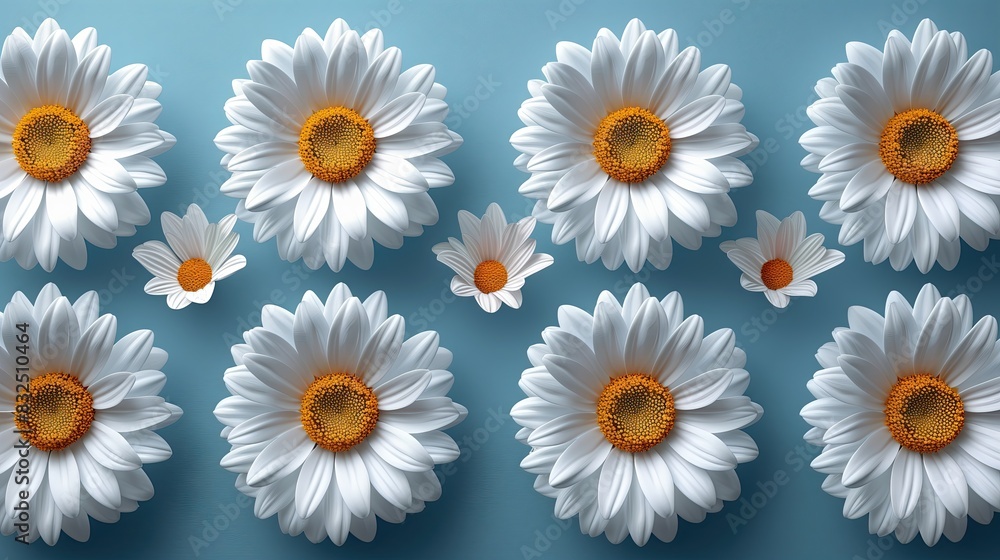 daisy flower collection. Nature elements isolated on blue background. daisy flower collection. Nature elements isolated on blue background.