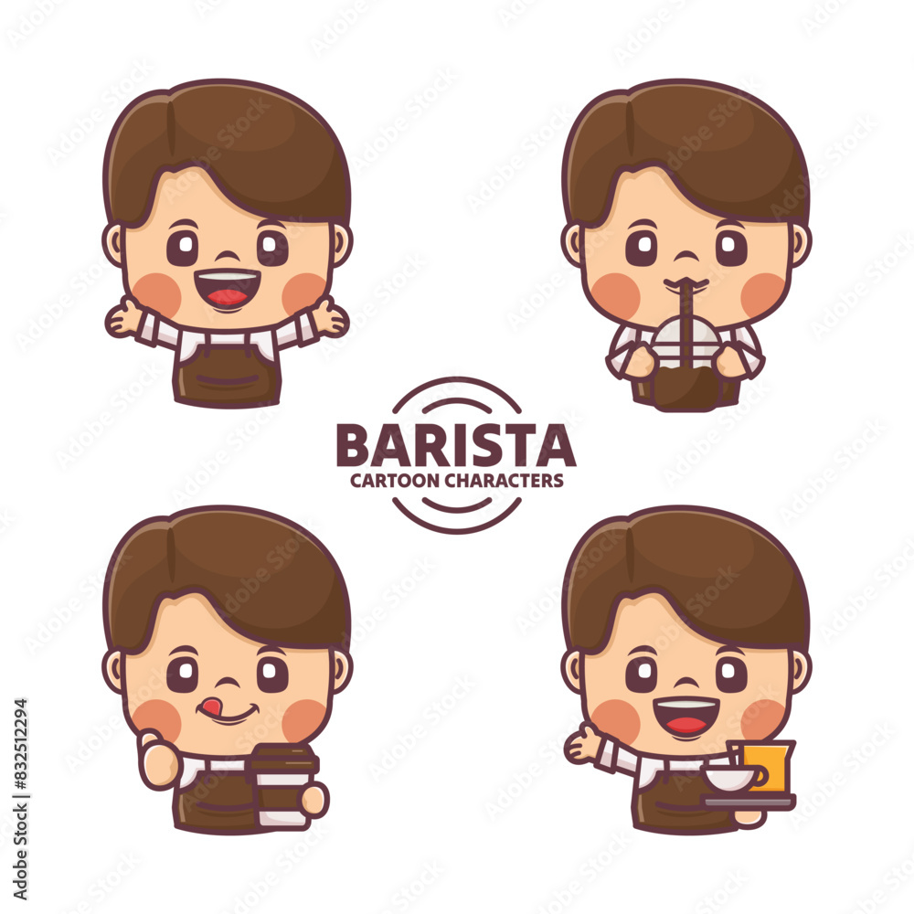 Collection of cute barista cartoon character designs Collection of cute barista cartoon character designs