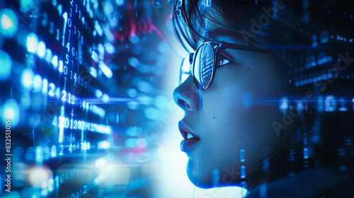 Wallpaper Mural A young woman with glasses looking at data and graphs on a screen Torontodigital.ca