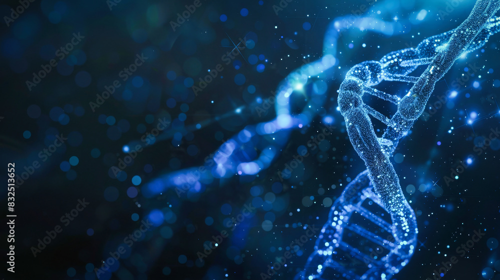 Fototapeta premium A glowing DNA double helix on a black background