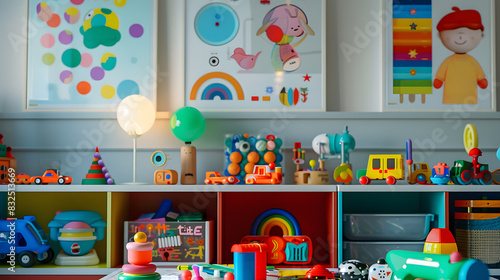 Colorful cartoon toys scattered on the floor after a fun children's party