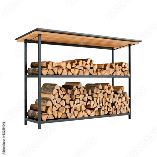 Modern firewood storage area. Isolated on transparent background.