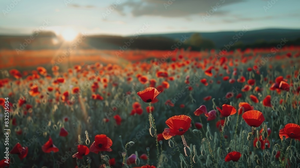 Obraz premium Field of red poppies in a landscape
