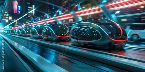autonomous vehicles, showcasing self-driving cars or futuristic transportation concepts