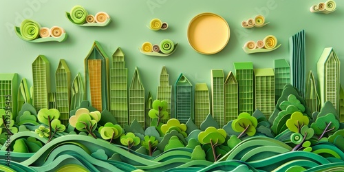 Green eco friendly city and urban forest landscape, paper quilling