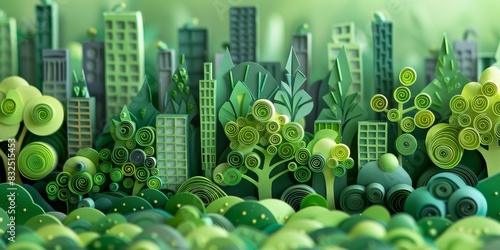 Green eco friendly city and urban forest landscape, paper quilling