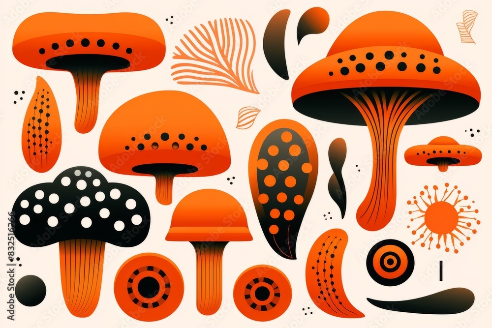 Fototapeta premium Abstract botanical design with natural shapes, colors, halftone print and delicate textures