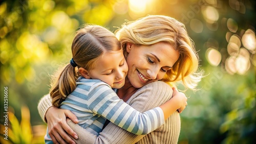 Emotional mother and child embrace in a heartwarming hug photo