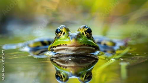 Green frog in its natural environment a common species of European water frog photo