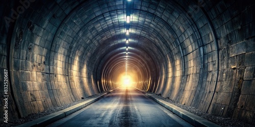 A long, dark tunnel with a distant light at the end photo