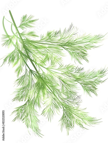 of Light Green Feathery Dill Leaves on White Background