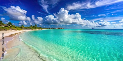 Crystal clear turquoise waters and white sandy beach at Grace Bay Beach, Turks and Caicos Islands photo