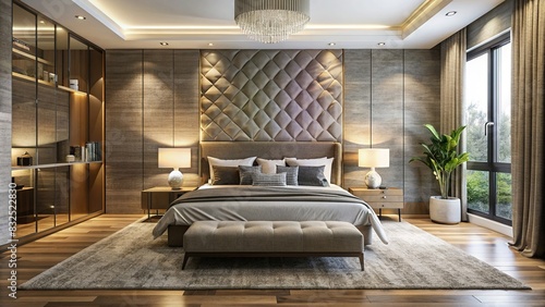 Sophisticated bedroom with textured wall photo