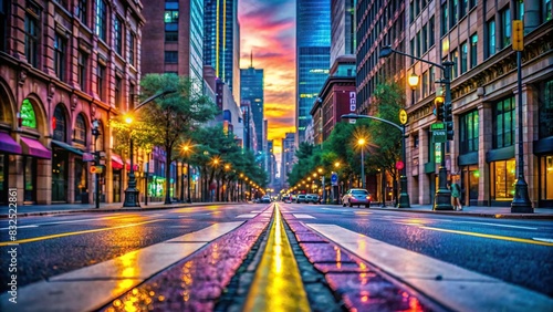 Close-up photo of a vibrant city street view without people photo